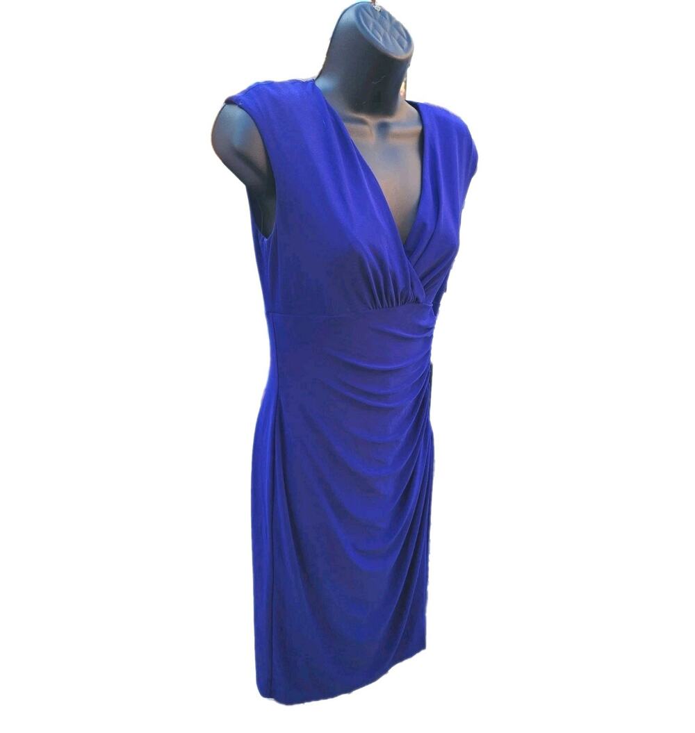 Lauren Ralph Lauren Dress Formal Sleeveless Ruched Wrap V-Neck Deep Blue Work 4